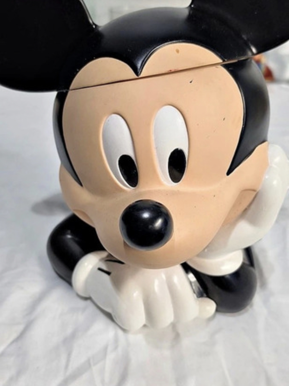 Disney Mickey Mouse Head in Hands Ceramic Cookie Jar Black & White
